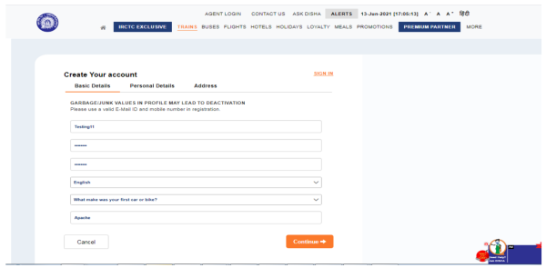 Mobile IRCTC Ticket Booking