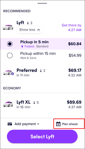 Where to see your schedule ride in the lyft app?