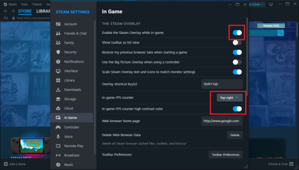 How to make the fps counter visible in steam?
