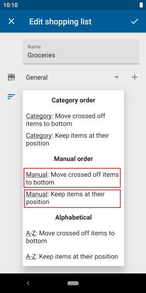 Shopping list — Lister