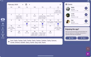 Calendar: Names and Birthdays