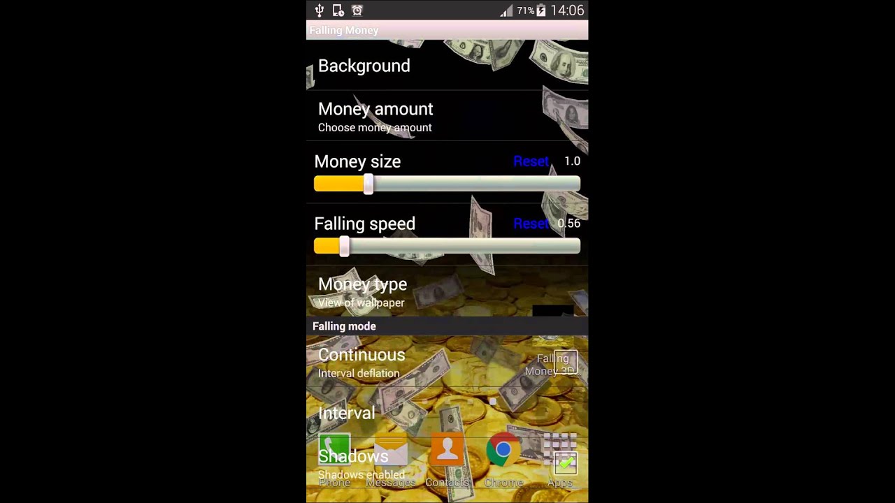 Falling Money 3D Live Wallpaper on Android