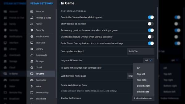 How to make the fps counter visible in steam?