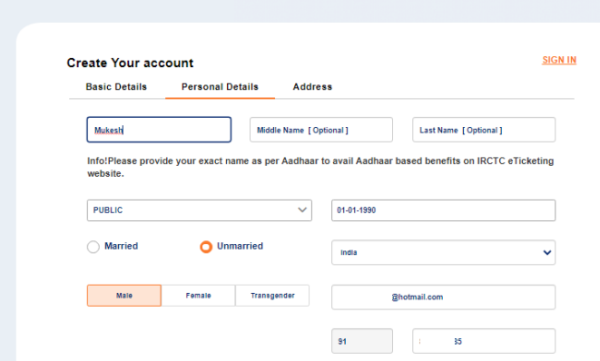 Mobile IRCTC Ticket Booking