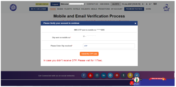 Mobile IRCTC Ticket Booking