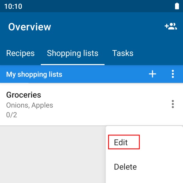 Shopping list — Lister