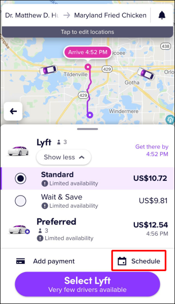 Where to see your schedule ride in the lyft app?